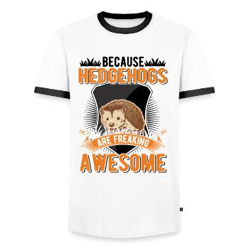 Because Hedgehogs are freaking awesome Igel - Men's Ringer Shirt - white/black - Front - AI Model Female 172 light (172cm) & AI Model Male 178 dark (178cm)