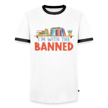 Je suis avec le groupe pour les amateurs de livres - T-shirt contrasté Homme - blanc/noir - Devant - AI Model Female 172 light (172cm) & AI Model Male 178 dark (178cm)