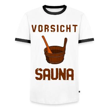 Sauna Saunist Saunieren - Männer Kontrast-T-Shirt - Weiß/Schwarz - Vorne - AI Model Female 172 light (172cm) & AI Model Male 178 dark (178cm)