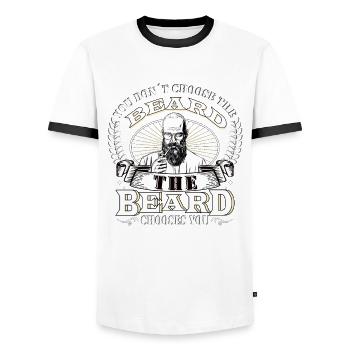You don ́t choose the beard the beard chooses you - Men's Ringer Shirt - white/black - Front - AI Model Female 172 light (172cm) & AI Model Male 178 dark (178cm)