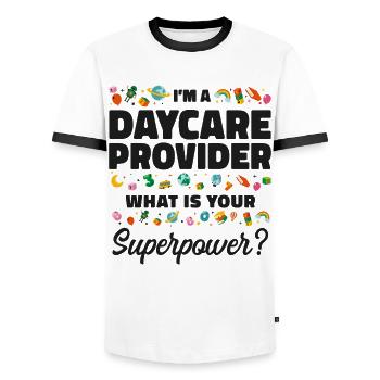 Childcare Daycare Provider Teacher - Men's Ringer Shirt - white/black - Front - AI Model Female 172 light (172cm) & AI Model Male 178 dark (178cm)