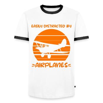 Airplane Pilot Flying Distracted I Gift - Men's Ringer Shirt - white/black - Front - AI Model Female 172 light (172cm) & AI Model Male 178 dark (178cm)