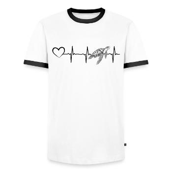 Battement de cœur de tortue, battement de cœur, - T-shirt contrasté Homme - blanc/noir - Devant - AI Model Female 172 light (172cm) & AI Model Male 178 dark (178cm)
