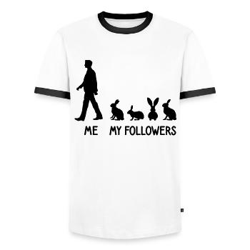 I My Followers Rabbit Rabbit Breeder Rabbit - Men's Ringer Shirt - white/black - Front - AI Model Female 172 light (172cm) & AI Model Male 178 dark (178cm)