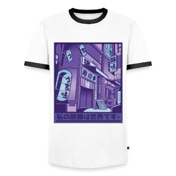 Retro Japanese Streetwear Tokyo - Men's Ringer Shirt - white/black - Front - AI Model Female 172 light (172cm) & AI Model Male 178 dark (178cm)