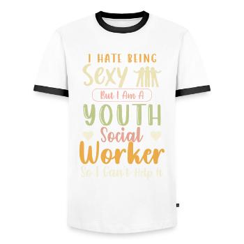 Je déteste être sexy chez les jeunes travailleurs sociaux - T-shirt contrasté Homme - blanc/noir - Devant - AI Model Female 172 light (172cm) & AI Model Male 178 dark (178cm)