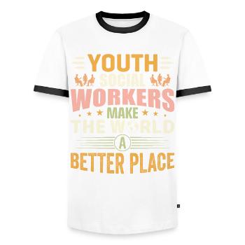 Social Workers Make The World Better - Men's Ringer Shirt - white/black - Front - AI Model Female 172 light (172cm) & AI Model Male 178 dark (178cm)