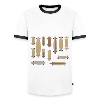 Types of Skateboards For Skateboarders - Men's Ringer Shirt - white/black - Front - AI Model Female 172 light (172cm) & AI Model Male 178 dark (178cm)