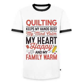 Quilting Keeps My Hands Busy My Mind Calm Knitting - Männer Kontrast-T-Shirt - Weiß/Schwarz - Vorne - AI Model Female 172 light (172cm) & AI Model Male 178 dark (178cm)