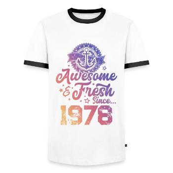 1978 awesome fresh - Men's Ringer Shirt - white/black - Front - AI Model Female 172 light (172cm) & AI Model Male 178 dark (178cm)