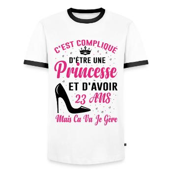 Princesse 23 Ans Idée Cadeau Anniversaire Amour - T-shirt contrasté Homme - blanc/noir - Devant - AI Model Female 172 light (172cm) & AI Model Male 178 dark (178cm)