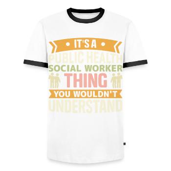 It's A Public Health Social Worker Thing - Men's Ringer Shirt - white/black - Front - AI Model Female 172 light (172cm) & AI Model Male 178 dark (178cm)