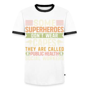 Some Superheroes Do Not Wear Capes - Men's Ringer Shirt - white/black - Front - AI Model Female 172 light (172cm) & AI Model Male 178 dark (178cm)