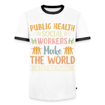 Public Health Workers Made World Better - Men's Ringer Shirt - white/black - Front - AI Model Female 172 light (172cm) & AI Model Male 178 dark (178cm)
