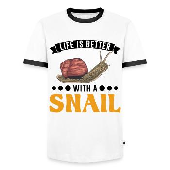 Life is better with a Snail Schnecke - Men's Ringer Shirt - white/black - Front - AI Model Female 172 light (172cm) & AI Model Male 178 dark (178cm)