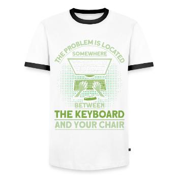 The problem is localized sysadmin - Men's Ringer Shirt - white/black - Front - AI Model Female 172 light (172cm) & AI Model Male 178 dark (178cm)
