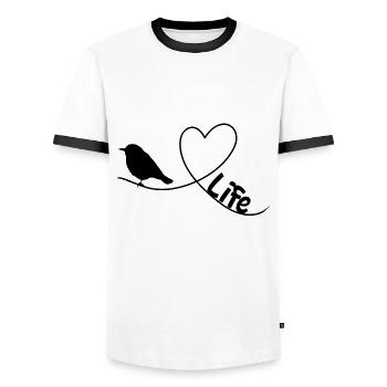 Bird Love Life - Birdwatcher Heart - T-shirt contrasté Homme - blanc/noir - Devant - AI Model Female 172 light (172cm) & AI Model Male 178 dark (178cm)