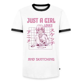 Just A Girl Who Loves Anime And Sketching - Men's Ringer Shirt - white/black - Front - AI Model Female 172 light (172cm) & AI Model Male 178 dark (178cm)