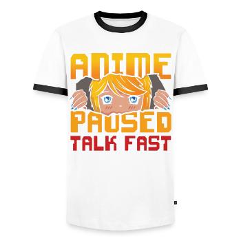 Anime Pausierte Schnelles Design Für - Männer Kontrast-T-Shirt - Weiß/Schwarz - Vorne - AI Model Female 172 light (172cm) & AI Model Male 178 dark (178cm)