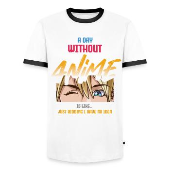A day without anime is like a joke - Men's Ringer Shirt - white/black - Front - AI Model Female 172 light (172cm) & AI Model Male 178 dark (178cm)