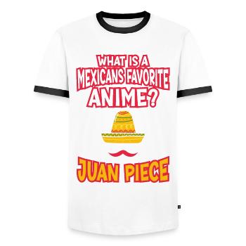 What Is A Favorite Mexican Anime? Juan Piece - Men's Ringer Shirt - white/black - Front - AI Model Female 172 light (172cm) & AI Model Male 178 dark (178cm)