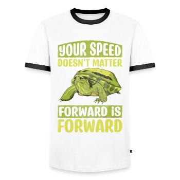 Your Speed Doesn't Matter Forward Is Forward - Men's Ringer Shirt - white/black - Front - AI Model Female 172 light (172cm) & AI Model Male 178 dark (178cm)