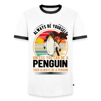 Penguin Gift Penguin - Men's Ringer Shirt - white/black - Front - AI Model Female 172 light (172cm) & AI Model Male 178 dark (178cm)