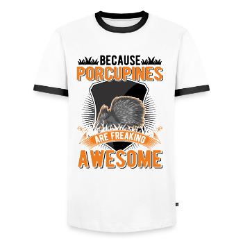 Porc-épic Cadeau Porc-épic - T-shirt contrasté Homme - blanc/noir - Devant - AI Model Female 172 light (172cm) & AI Model Male 178 dark (178cm)