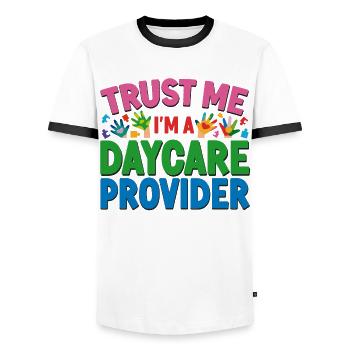 Childcare Daycare Provider Teacher - Men's Ringer Shirt - white/black - Front - AI Model Female 172 light (172cm) & AI Model Male 178 dark (178cm)