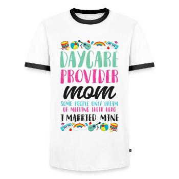 Childcare Daycare Provider Teacher - Men's Ringer Shirt - white/black - Front - AI Model Female 172 light (172cm) & AI Model Male 178 dark (178cm)
