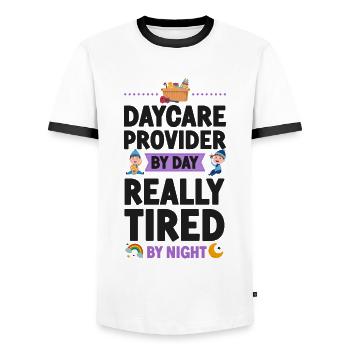 Childcare Daycare Provider Teacher - Men's Ringer Shirt - white/black - Front - AI Model Female 172 light (172cm) & AI Model Male 178 dark (178cm)