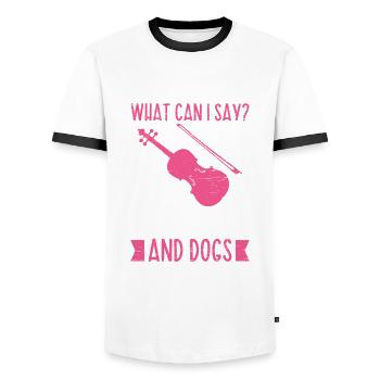 J’aime les violons et la musique de musicien de violon de chien - T-shirt contrasté Homme - blanc/noir - Devant - AI Model Female 172 light (172cm) & AI Model Male 178 dark (178cm)
