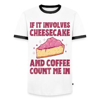 S’il s’agit de gâteau au fromage et de café, comptez-moi dans - T-shirt contrasté Homme - blanc/noir - Devant - AI Model Female 172 light (172cm) & AI Model Male 178 dark (178cm)