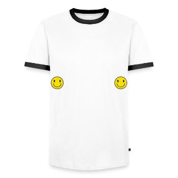 Life Is Always Better While Eating Cheesecake - Men's Ringer Shirt - white/black - Front - AI Model Female 172 light (172cm) & AI Model Male 178 dark (178cm)