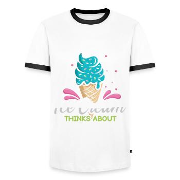 Je me demande si Ice Cream for Frozen et moi - T-shirt contrasté Homme - blanc/noir - Devant - AI Model Female 172 light (172cm) & AI Model Male 178 dark (178cm)
