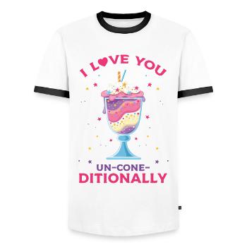 Je t’aime sans Kegel-ditionally pour Frozen - T-shirt contrasté Homme - blanc/noir - Devant - AI Model Female 172 light (172cm) & AI Model Male 178 dark (178cm)