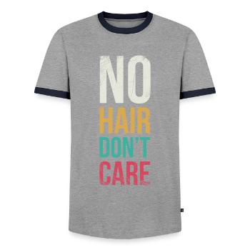 No hair is not interested in - Men's Ringer Shirt - grey/navy  - Front - AI Model Female 172 light (172cm) & AI Model Male 178 light (178cm)