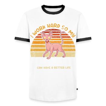 Ich Arbeite Hart, Damit Meine Sphynx-katze Ein - Männer Kontrast-T-Shirt - Weiß/Schwarz - Vorne - AI Model Female 172 light (172cm) & AI Model Male 178 dark (178cm)