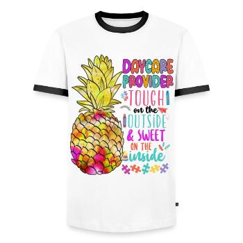Childcare Daycare Provider Teacher - Men's Ringer Shirt - white/black - Front - AI Model Female 172 light (172cm) & AI Model Male 178 dark (178cm)