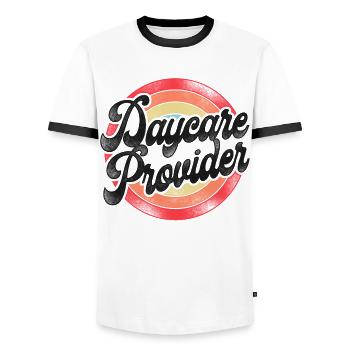 Childcare Daycare Provider Teacher - Men's Ringer Shirt - white/black - Front - AI Model Female 172 light (172cm) & AI Model Male 178 dark (178cm)