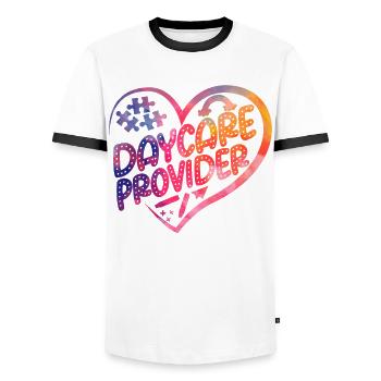 Childcare Daycare Provider Teacher - Men's Ringer Shirt - white/black - Front - AI Model Female 172 light (172cm) & AI Model Male 178 dark (178cm)