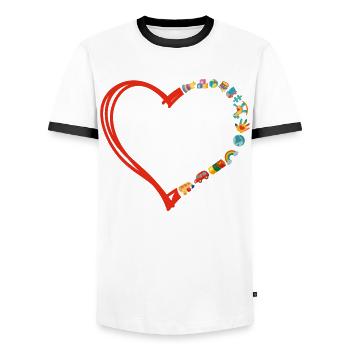Childcare Daycare Provider Teacher - Men's Ringer Shirt - white/black - Front - AI Model Female 172 light (172cm) & AI Model Male 178 dark (178cm)
