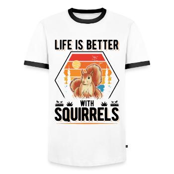 Life is better with Squirrels Squirrel - Men's Ringer Shirt - white/black - Front - AI Model Female 172 light (172cm) & AI Model Male 178 dark (178cm)