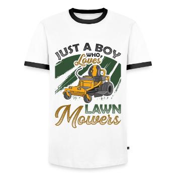 Just A Boy Who Loves Lawn Mower - Men's Ringer Shirt - white/black - Front - AI Model Female 172 light (172cm) & AI Model Male 178 dark (178cm)