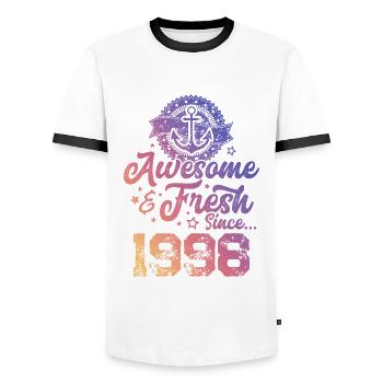 1998 awesome fresh - Männer Kontrast-T-Shirt - Weiß/Schwarz - Vorne - AI Model Female 172 light (172cm) & AI Model Male 178 dark (178cm)