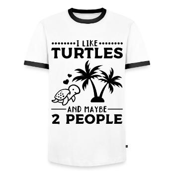 I like turtles and maybe 2 people - Men's Ringer Shirt - white/black - Front - AI Model Female 172 light (172cm) & AI Model Male 178 dark (178cm)