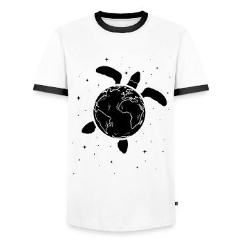 Turtle Earth Sea Turtle Planet - Day of - Men's Ringer Shirt - white/black - Front - AI Model Female 172 light (172cm) & AI Model Male 178 dark (178cm)