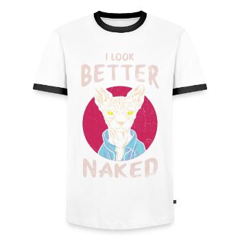 I Look Better From Naked Design For Sphynx Cat - Men's Ringer Shirt - white/black - Front - AI Model Female 172 light (172cm) & AI Model Male 178 dark (178cm)