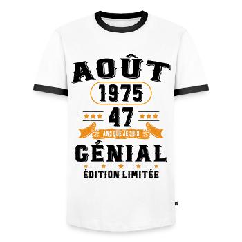 47 Ans Anniversaire Vintage Né(e) en Août 1975 - T-shirt contrasté Homme - blanc/noir - Devant - AI Model Female 172 light (172cm) & AI Model Male 178 dark (178cm)
