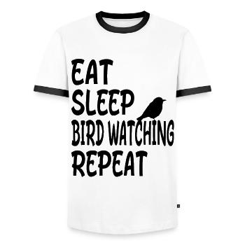 Eat Sleep Bird Watching Repeat - Cadeau d’observation des oiseaux - T-shirt contrasté Homme - blanc/noir - Devant - AI Model Female 172 light (172cm) & AI Model Male 178 dark (178cm)